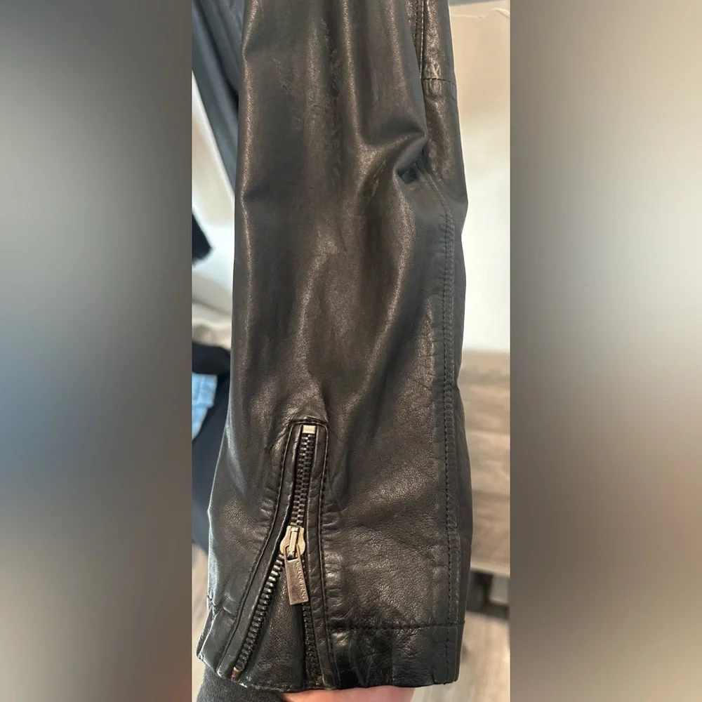 Armani Jeans Black Leather Motorcycle Jacket, Women's Size 6 - Picture 10 of 16
